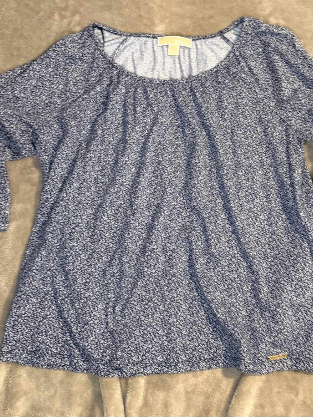Michael Kors Navy Blue Printed Short Sleeve Scoop Top